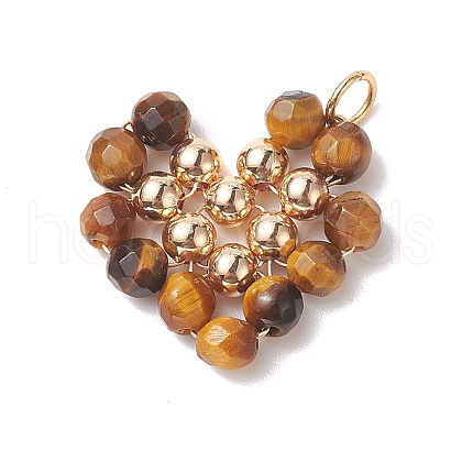 Natural Tiger Eye Copper Wire Wrapped Pendants PALLOY-JF02037-01-1