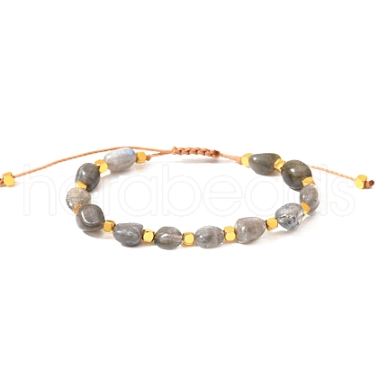 Natural Grey Moonstone Braided Bead Bracelets PW-WGF95B2-14-1