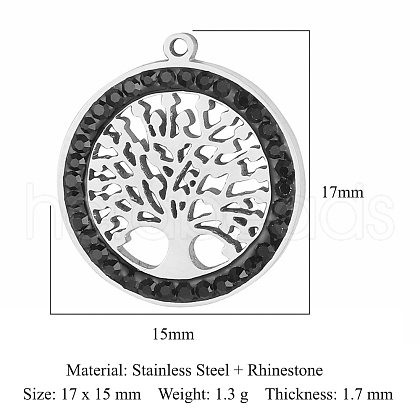 301 Stainless Steel Rhinetone Pendants PW-WGA3FD6-01-1