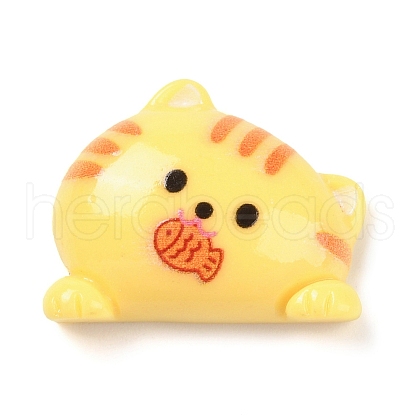 Cute Cat Eat Fish Opaque Resin Decoden Cabochons CRES-Q220-03C-1