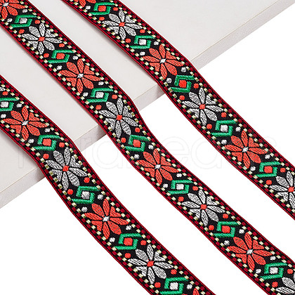   10 Yards Ethnic Style Polyester Jacquard Flower Ribbon OCOR-PH0004-86B-1