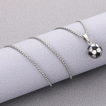 Football 201 Stainless Steel Black Enamel Pendant Box Chain Necklaces for Men FS-WGF314D-02-1