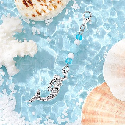 Ocean Theme Alloy Charm & Glass Beads Pendant Decorations HJEW-JM03156-05-1