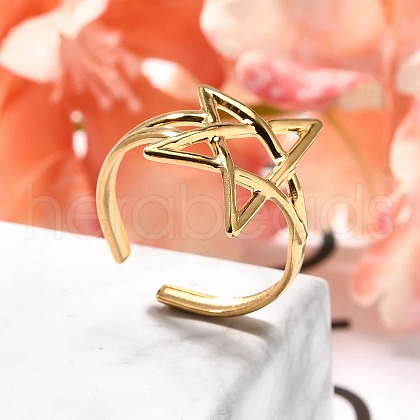 304 Stainless Steel Open Cuff Rings for Women RJEW-R010-05G-1