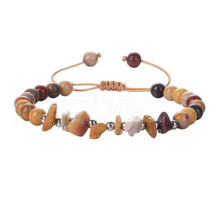 Natural Mookaite Round Beads & Chips Braided Bead Bracelets for Women Men MK7724-7-1