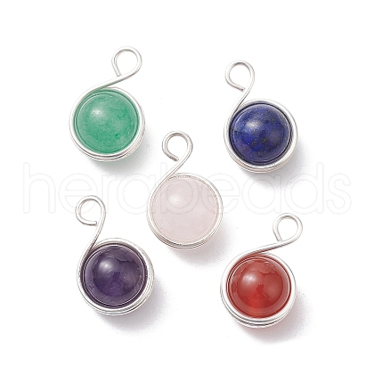 5Pcs 5 Styles Natural Rose Quartz & Green Aventurine & Amethyst & Lapis Lazuli & Carnelian Pendants PALLOY-JF02604-01S-1