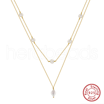 925 Sterling Silver Double Layer Necklaces NJEW-L116-12G-1