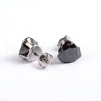 Heart 304 Stainless Steel Cubic Zirconia Stud Earrings EJEW-H306-19-6mm-1
