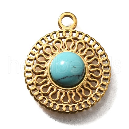 304 Stainless Steel Pave Synthetic Turquoise Pendants STAS-M057-02G-03-1