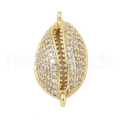 Rack Plating Brass Micro Pave Clear Cubic Zirconia Shell Shaped Connector Charms KK-A234-078G-1