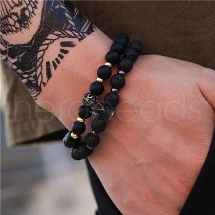 Fashion Retro Black Matte Bracelet Set with Zircon Crown ZZ8347-20-1