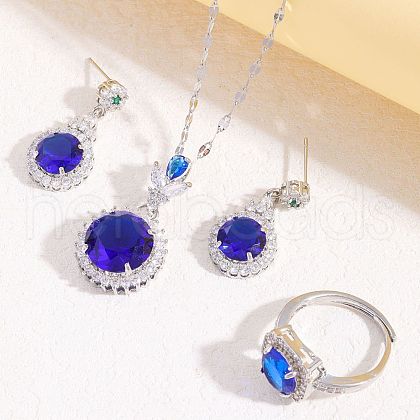 Flat Round Brass Micro Pave Cubic Zirconia Stud Dangle Earrings & Pendant Necklaces & Rings FS-WG5AAF4-04-1