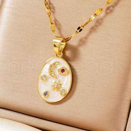 Fashionable Women's Star Moon Oval Brass Enamel Pendant Necklaces LO5059-2-1