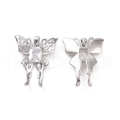 Brass Micro Pave Clear Cubic Zirconia Pendants KK-E068-VC405-1
