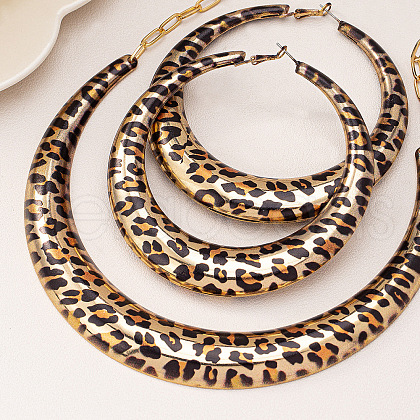 Leopard Print Pattern Ring Alloy Bib Choker & Hoop Earrings Sets FS-WG29BE7-01-1