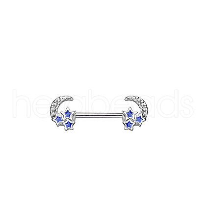 316L Surgical Stainless Steel Royal Blue Enamel Moon Nipple Rings WGBF921-06-1