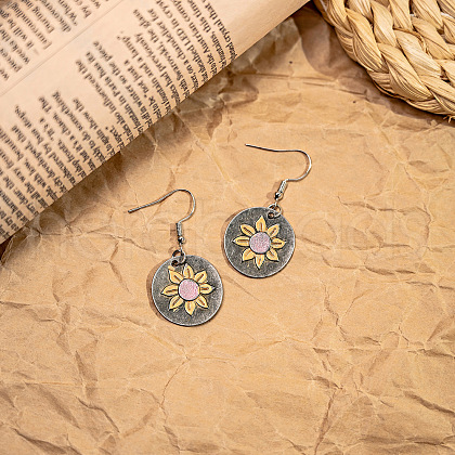 Flat Round Bohemian Style Zinc Alloy Dangle Earrings FS-WG9CCFB-05-1