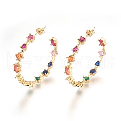 Brass Cubic Zirconia Stud Earrings EJEW-P183-04G-1