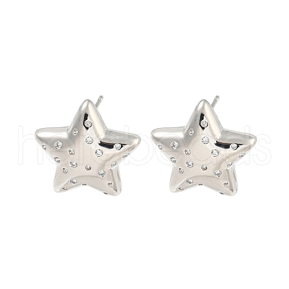 Rack Plating Brass Micro Pave Clear Cubic Zirconia Stud Earring EJEW-C102-07P-01-1
