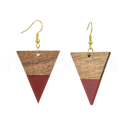 Resin & Walnut Wood Triangle Dangle Earrings EJEW-JE05505-01-1