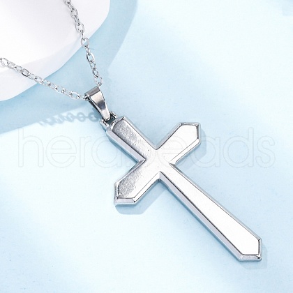 Cross 304 Stainless Steel Pendant Necklaces NJEW-H059-09P-1