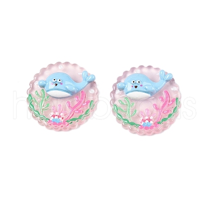 Ocean Theme Flat Round Resin Cabochons CRES-T025-02C-1