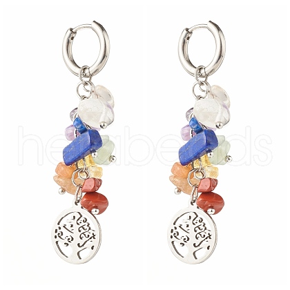 Tree of Life Charm Huggie Hoop Earrings for Girl Women X1-EJEW-JE04672-1