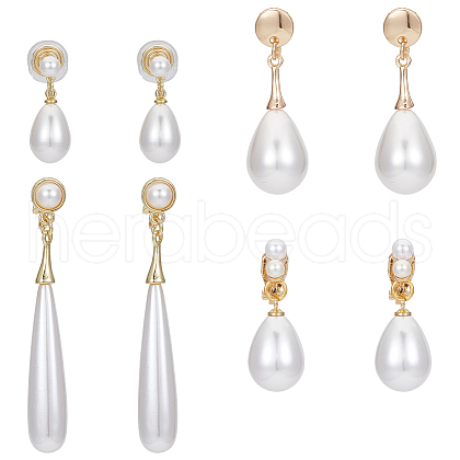 ANATTASOUL 4 Pairs 4 Style ABS Imitation Pearl Teardrop Clip-on Earrings EJEW-AN0004-84-1