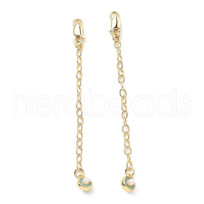 Brass Enamel ABS Imtation Pearl End with Chain KK-B129-27G-03-1