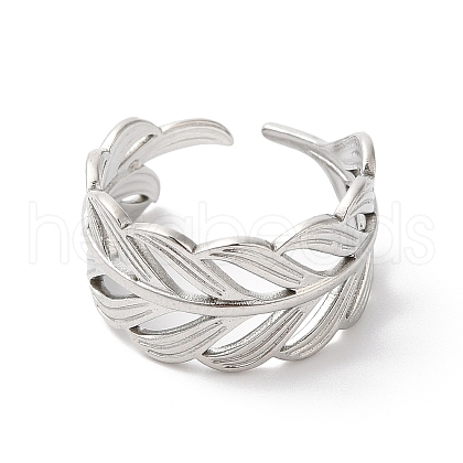 Non-Tarnish 304 Stainless Steel Leafy Branch Open Cuff Ring for Women RJEW-K245-31P-1