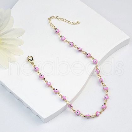 Christmas Brass Evil Eye Enamel Link Chain Anklets for Women WGC2D50-06-1