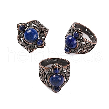 Natural Lapis Lazuli Retro Finger Rings RJEW-B067-01R-11-1