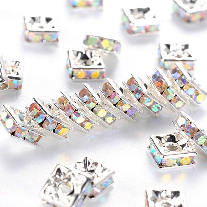 Brass Rhinestone Spacer Beads X-RSB072-02S-1