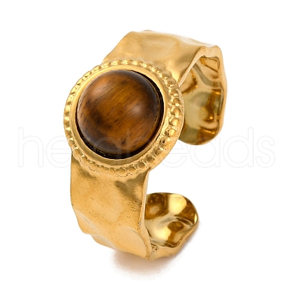 Round Natural Tiger Eye Finger Rings RJEW-Q822-03G-01-1