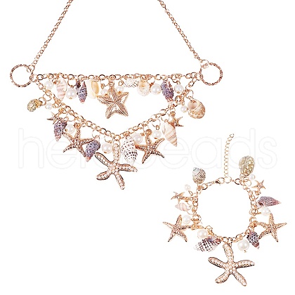 Trendy Starfish and Conch Jewelry Sets SJEW-PH0001-02G-1