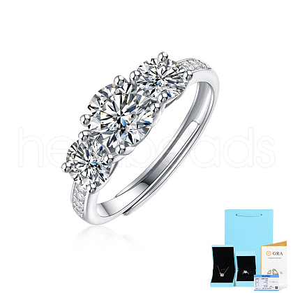 Rhodium Plated 925 Sterling Silver Pave 6.5x3.9mm Moissanite Adjustable Rings for Women WG2294D-02-1