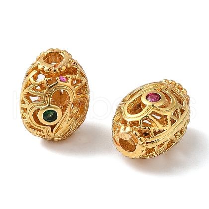 Oval Hollow Rack Plating Brass Micro Pave Cubic Zirconia Beads KK-P276-01G-1