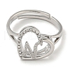 Heart with Letter Rack Plating Brass Micro Pave Cubic Zirconia Adjustable Rings for Women RJEW-I105-06P-N-2