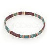 Bohemian Style Rainbow Tila Glass Bead Woven Stripe Bracelet for Women HA7493-8-1