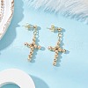 Brass Beaded Cross Dangle Stud Earrings EJEW-JE06479-01-1