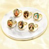 Jesus & Virgin Mary Theme Brass Micro Pave Clear Cubic Zirconia Cuff Rings for Women KK-D343-15G-5