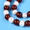 Natural Carnelian(Dyed & Heated) Round & Natural Cultured Freshwater Pearl Grooved Potato Beads Strands PEAR-N019-09-4