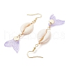 Natural Cowrie Shell Glass Dangle Earrings EJEW-JE06385-04-4