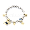 Brass Enamel Round Beads Charm Bracelets for Women BJEW-D317-11B-PG-4