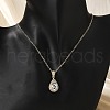 Brass Micro Pave Clear Cubic Zirconia Teardrop Pendant Neckalces for Women NJEW-S448-13G-3