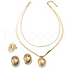 Oval 304 Stainless Steel Pendant Necklace & Stud Earring & Ring FS-WGE4FE8-01-5