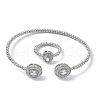 Oval Brass Micro Pave Cubic Zirconia Cuff Bangles & Rings Sets for Women SJEW-R002-03P-01-4