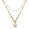2Pcs Flat Round Alloy & Plastic Imitation Pearl Pendant Double Layer Necklaces FS-WGEC9D8-01-5