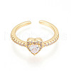 Brass Micro Pave Clear Cubic Zirconia Cuff Rings for Women KK-T074-13G-2