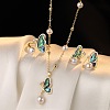 Brass Cubic Zirconia & Abalone Shell & Imitation Pearl Jewelry Set FS-WG1B634-01-1